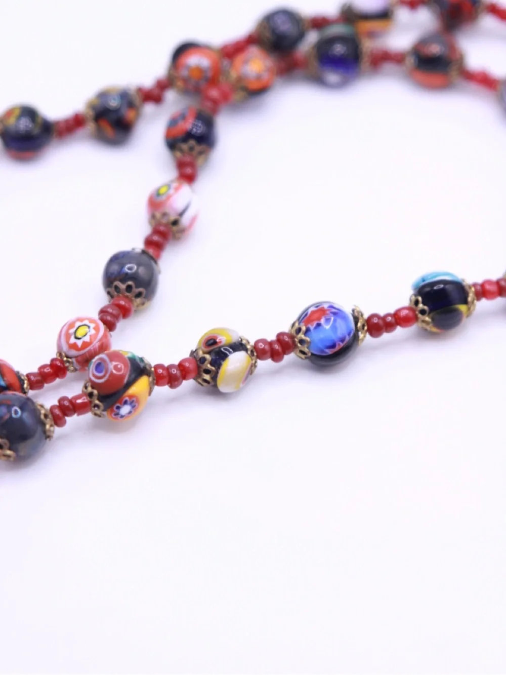 Vintage Murano Glass Multicolored Floral Bead Necklace